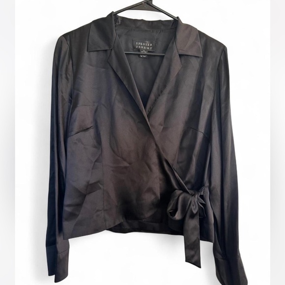 Vintage Spenser Jeremy Black Silk Wrap Top size 10 NWT - Picture 1 of 9